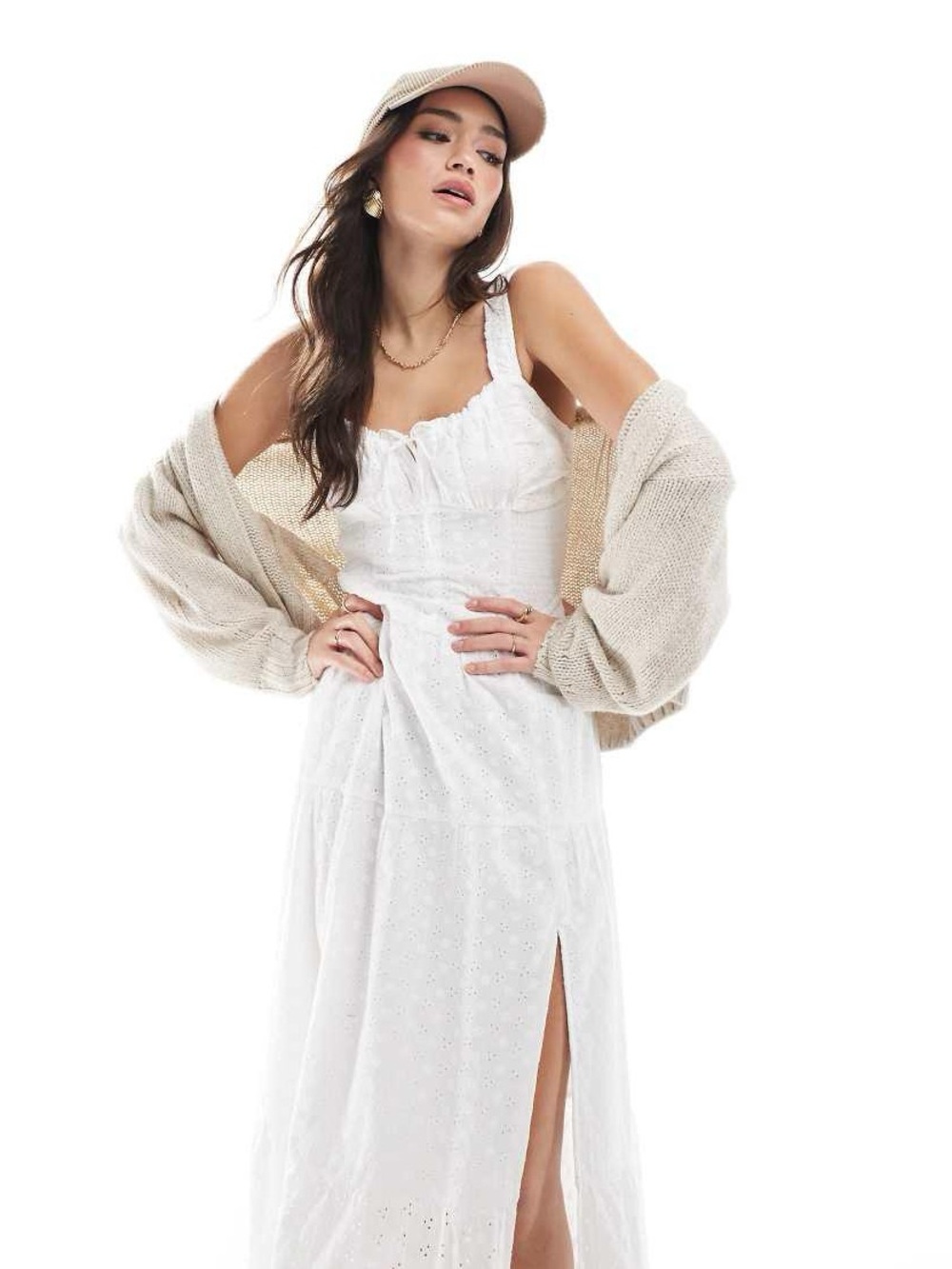 Hollister White Eyelet Midi Dress